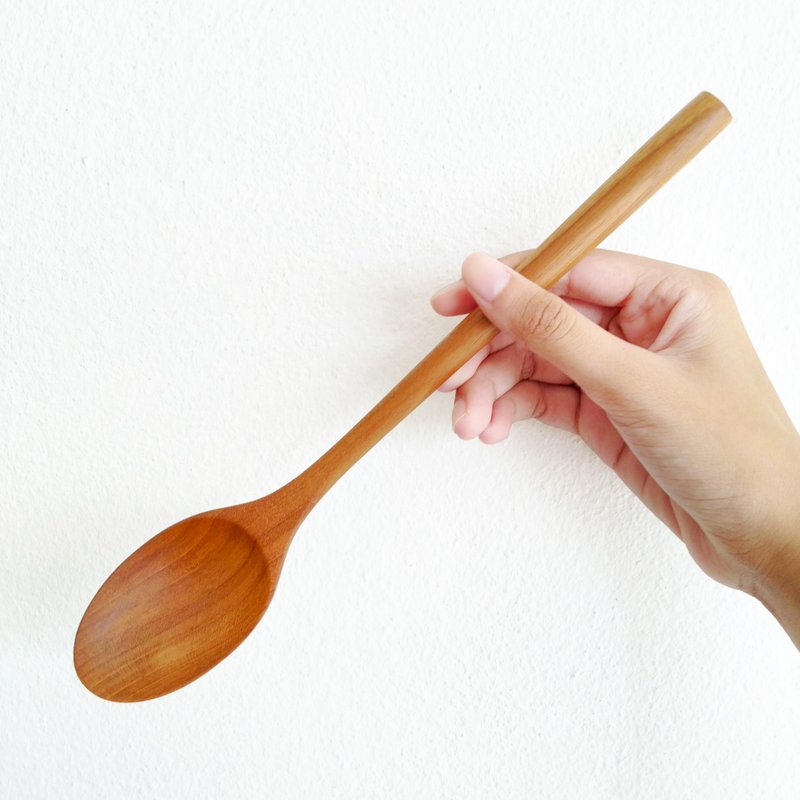 Wooden Korean Long Handle Spoon Safe Non-Toxic Flappe Smoothie 1 pair - 刀叉/湯匙/餐具組 - 木頭 咖啡色