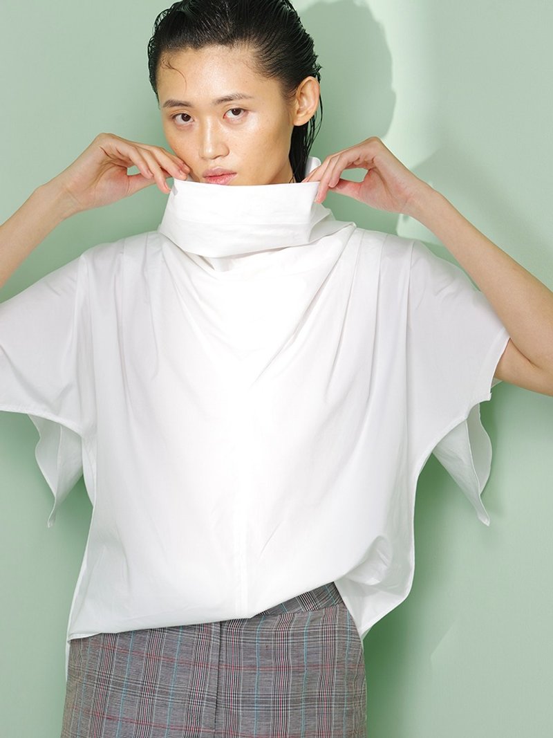 UUIN _ White Roman collar top - Women's Tops - Cotton & Hemp White