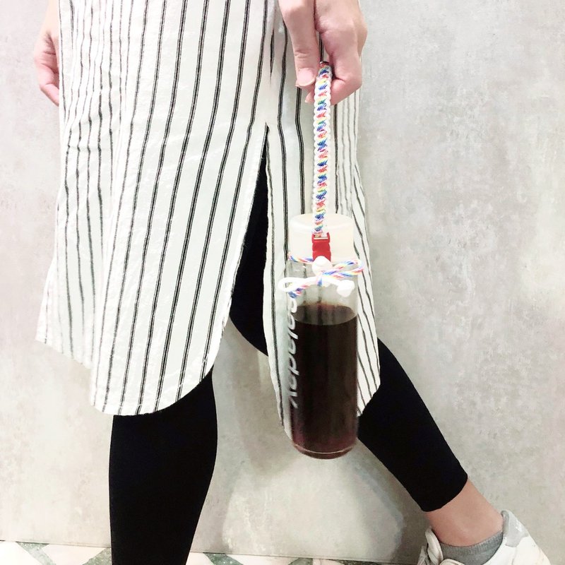小編手作-現貨-傘繩編織手提飲料帶/飲料套.環保飲料套_小彩虹 - 飲料提袋/杯套 - 聚酯纖維 多色