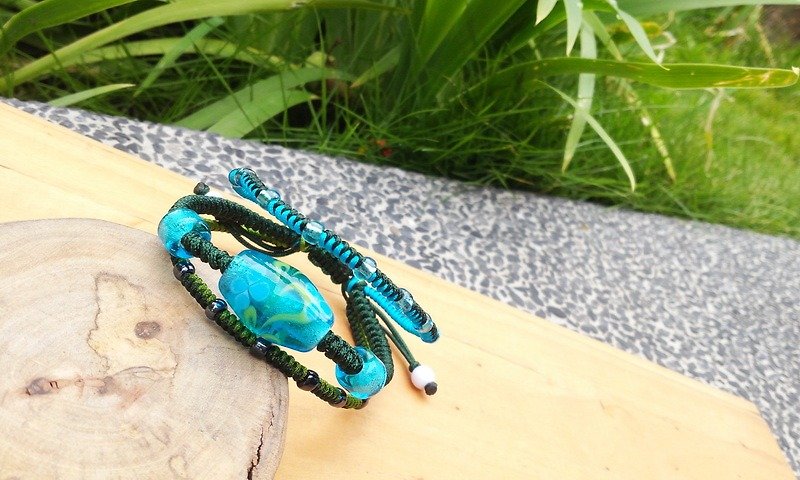 柚子林手工琉璃 - 四葉花 - 三圈手環設計款 - 手鍊/手環 - 玻璃 藍色