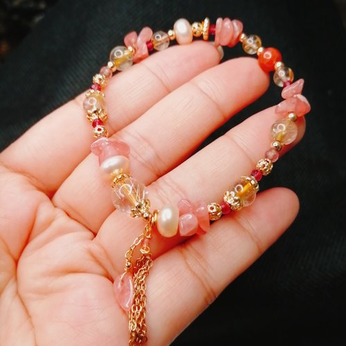 新到着 Stone Crystal/Pearl Rhodolite/Titanium Natural Gold 14k 健康アクセサリー