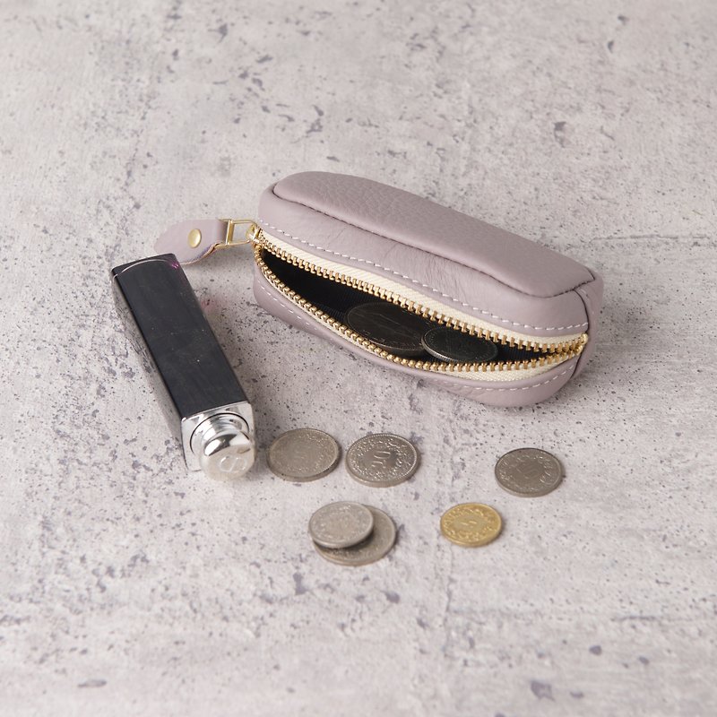 Mini Zipper Pouch / Pale Mauve - Coin Purses - Genuine Leather Purple
