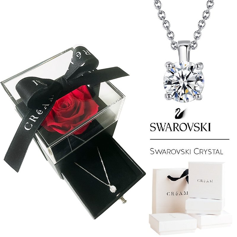 Preserved flower Swarovski zircon Stone rose gift box - Necklaces - Other Metals 