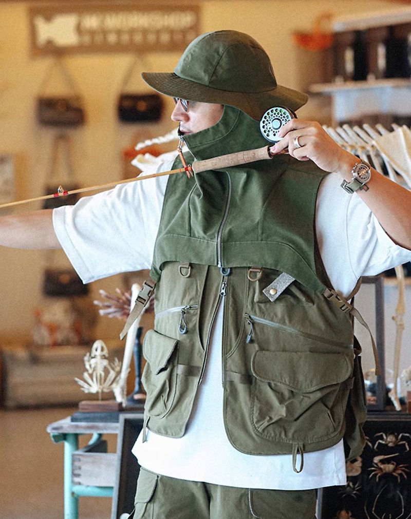 Japanese retro sun protection fisherman vest - Men's Tank Tops & Vests - Other Materials Green