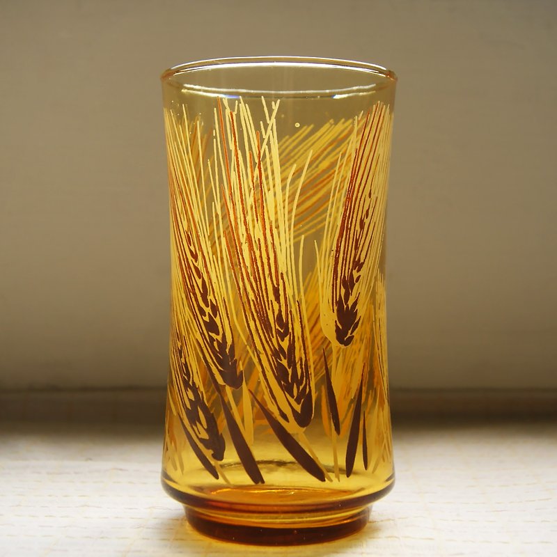 早期進口印花水杯－收割 (餐具/古早/老物/舊物/玻璃) - 茶具/茶杯 - 玻璃 金色