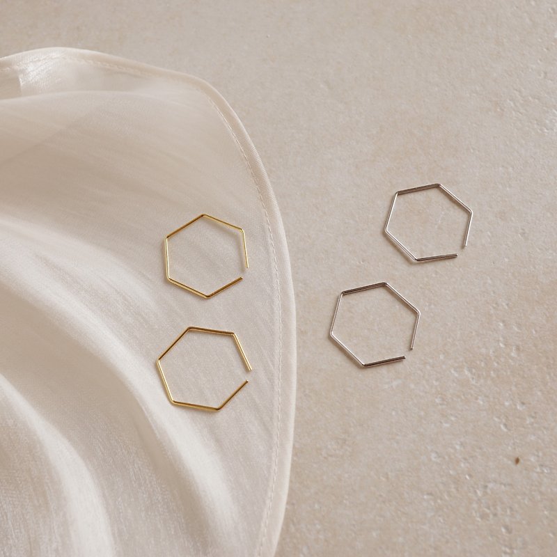 Silver925　Hexagon hoop Earrings - ピアス・イヤリング - スターリングシルバー 多色