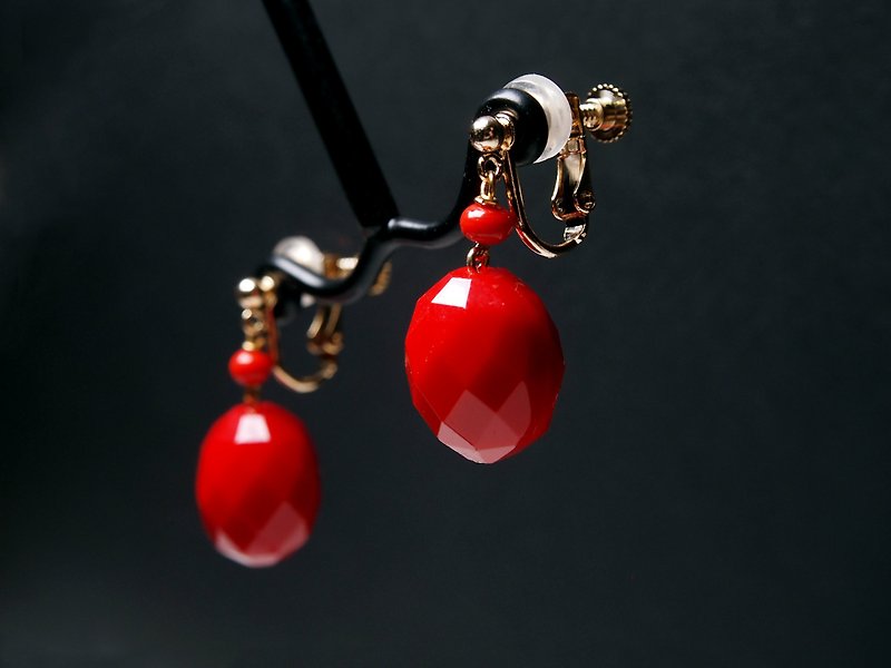 #GE0422 Murano Glass Beads Earring - Earrings & Clip-ons - Glass Red