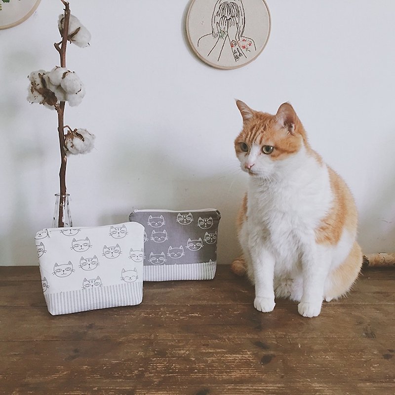 我家大橘貓也喜歡的雙色貓咪收納包雜物包 - 化妝袋/收納袋 - 棉．麻 