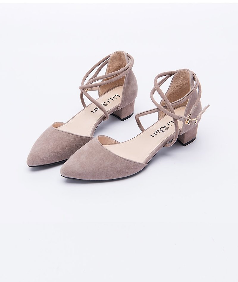 [Light mature female foot print] leather winding 踝 strap with thick sandals _ 蒙 灰 - รองเท้ารัดส้น - หนังแท้ สีเทา