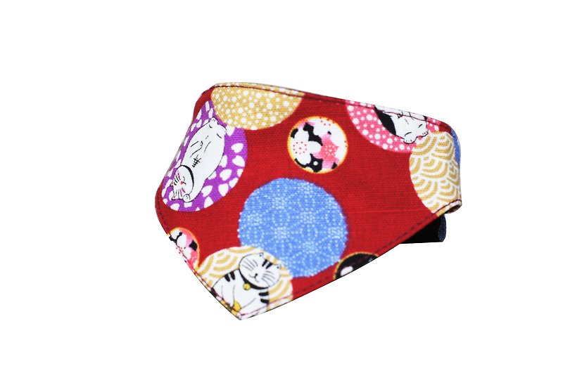 Pet cat dog triangle towel lucky cat red S~L 2L 5L - Collars & Leashes - Cotton & Hemp Red
