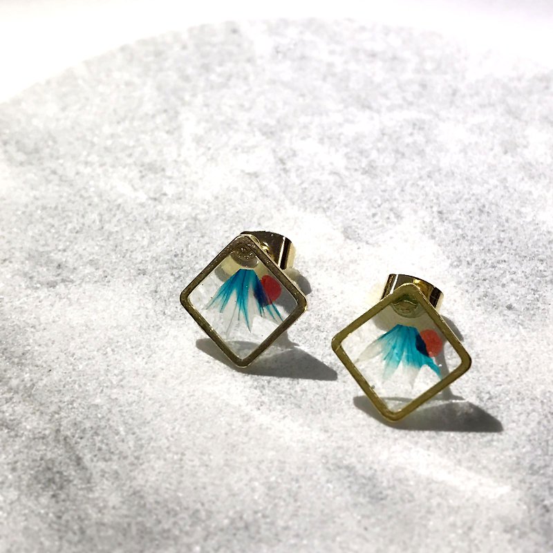 Mini Mount Fuji Framed Earrings - Earrings & Clip-ons - Other Metals Blue
