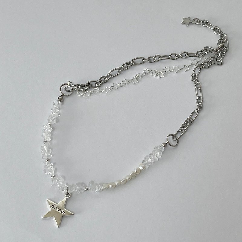 Silver necklace chain necklace natural stone natural stone necklace star star bead necklace - สร้อยคอ - วัสดุอื่นๆ 