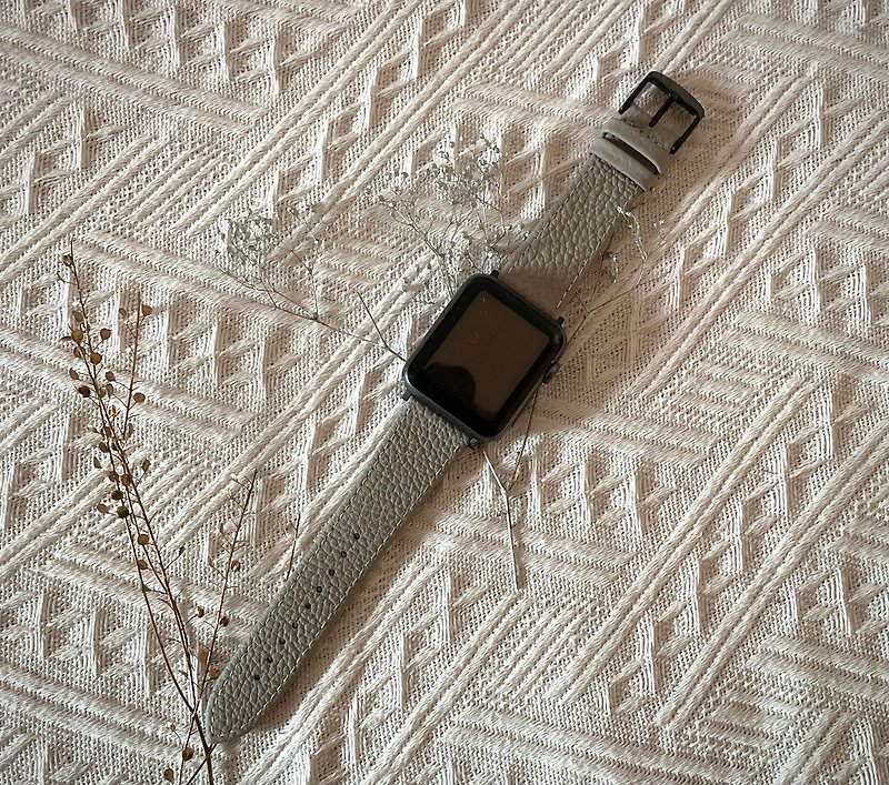 Timeless Light Grey Light Grey Litchi Grain Leather Apple Watch Apple Watch Strap 42/44mm - Watchbands - Genuine Leather Gray