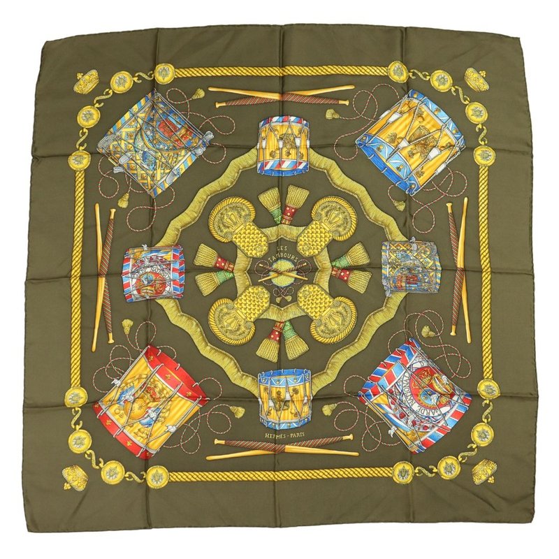 Hermes Carre 90 Tambour Taiko Brown Scarf - 01226 - Scarves - Silk Multicolor