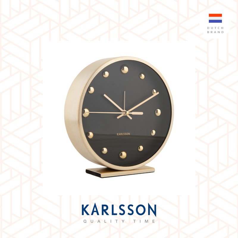 荷蘭Karlsson, Alarm clock Shiny Dots aluminium black w. gold - 時鐘/鬧鐘 - 其他金屬 黑色