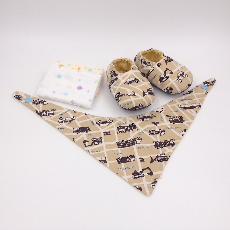車の水のママ -  Miyue赤ちゃんギフトボックス（幼児靴/ベビーシューズ/ベビーシューズ+ 2ハンカチ+スカーフ） - 出産祝い用贈物 - コットン・麻 ブラウン