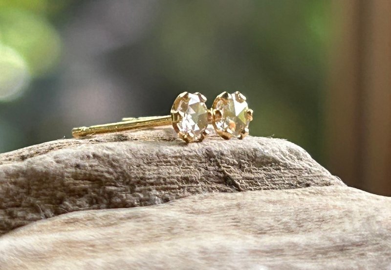 K18 ローズカット天然ダイヤモンド スタッドピアス◇K18 Yellow Gold+Diamond Studs - 耳環/耳夾/耳骨夾 - 其他金屬 金色