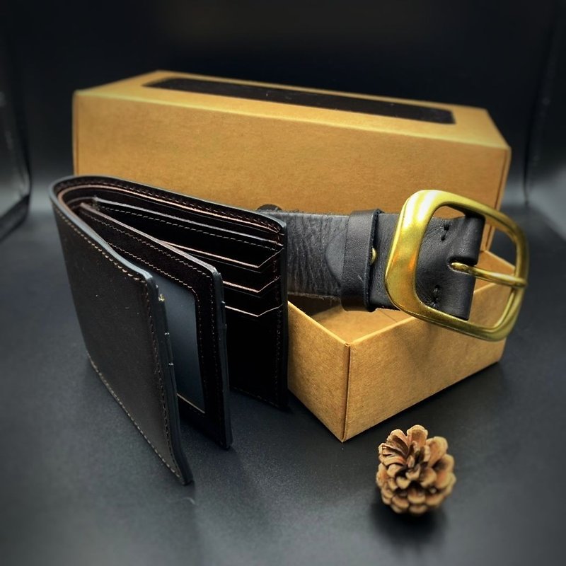 [Give him dear] 1+1 Valentine's Day limited combination belt wallet - Belts - Genuine Leather Black