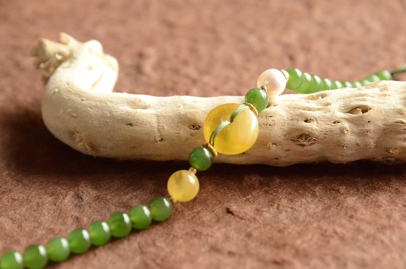 [Taiping] Natural jasper, amber, safe buckle, pearl, classical bracelet, safe and auspicious - Bracelets - Gemstone 