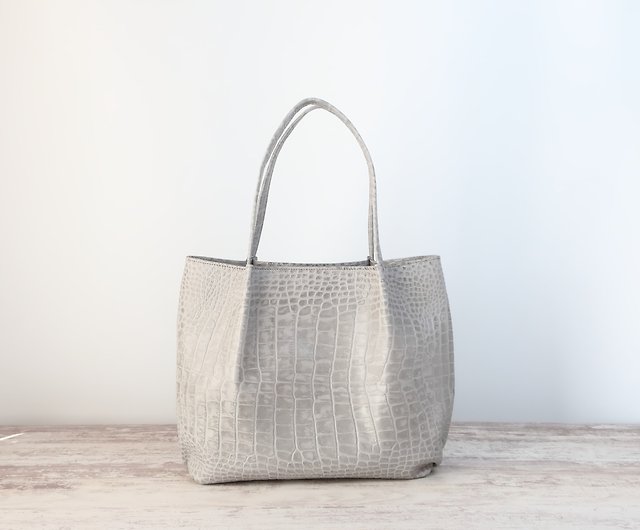 Fluffy tucked tote bag, M size, gray, made-to-order - 設計館nb