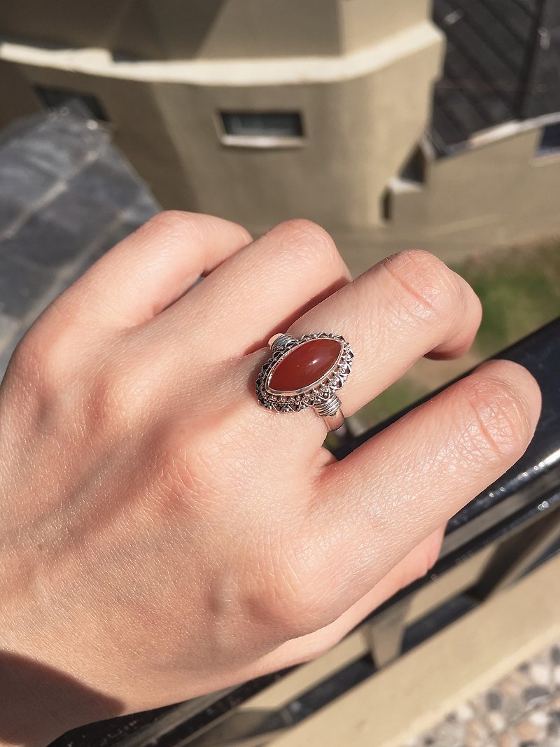 Orange Onyx Finger Ring 92.5% Silver Handmade in Nepal - General Rings - Semi-Precious Stones 