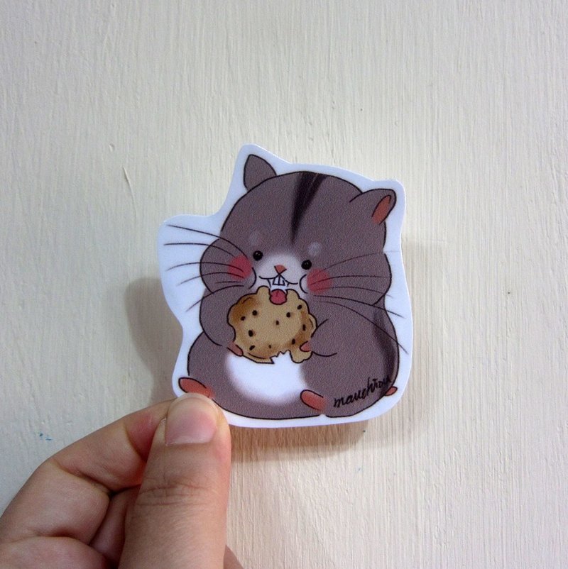 Hand-painted illustration style completely waterproof sticker hamster three-line mouse purple warehouse native color hamster - สติกเกอร์ - วัสดุกันนำ้ สีเทา