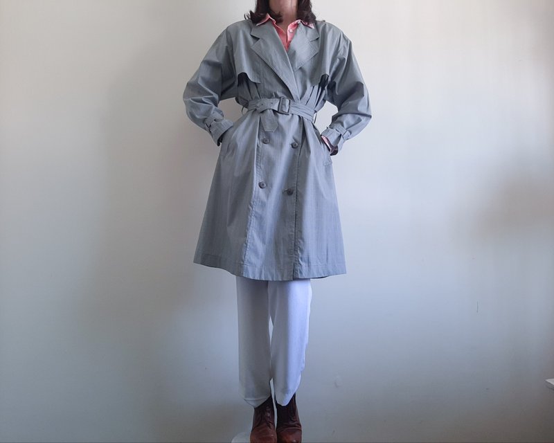 Vintage Trench coat COURREGES PARIS 格子呢大衣夏季大衣套裝格 - 女大衣/外套 - 聚酯纖維 灰色