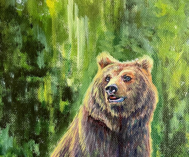 クマの絵、キャンバスに描かれたオリジナルの油絵、動物の絵、小さな絵 - ショップ Yackunaite_Art ウォールデコ・壁紙 - Pinkoi