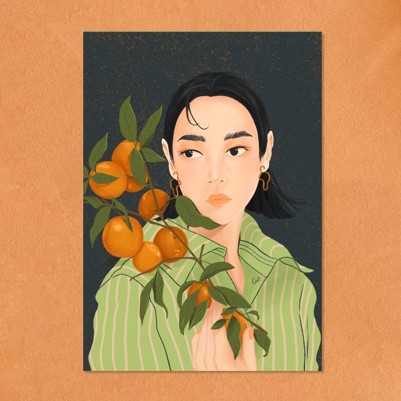 【Illustration Collection】Emerald with Tangerine 5x7 Art Print - โปสเตอร์ - กระดาษ หลากหลายสี