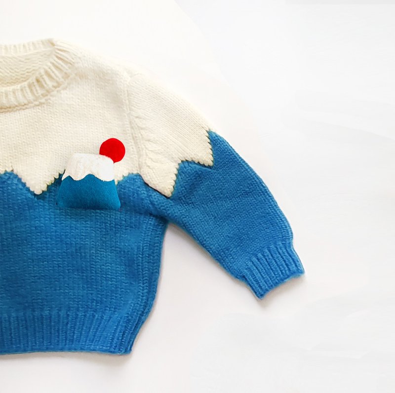 Mount Fuji soft and warm thick knit sweater - เสื้อยืด - ผ้าฝ้าย/ผ้าลินิน สีน้ำเงิน