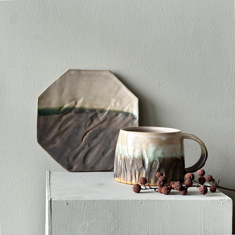 Wandering Night Coffee Cup and Tray Set 280cc - Other Cups - ดินเผา 