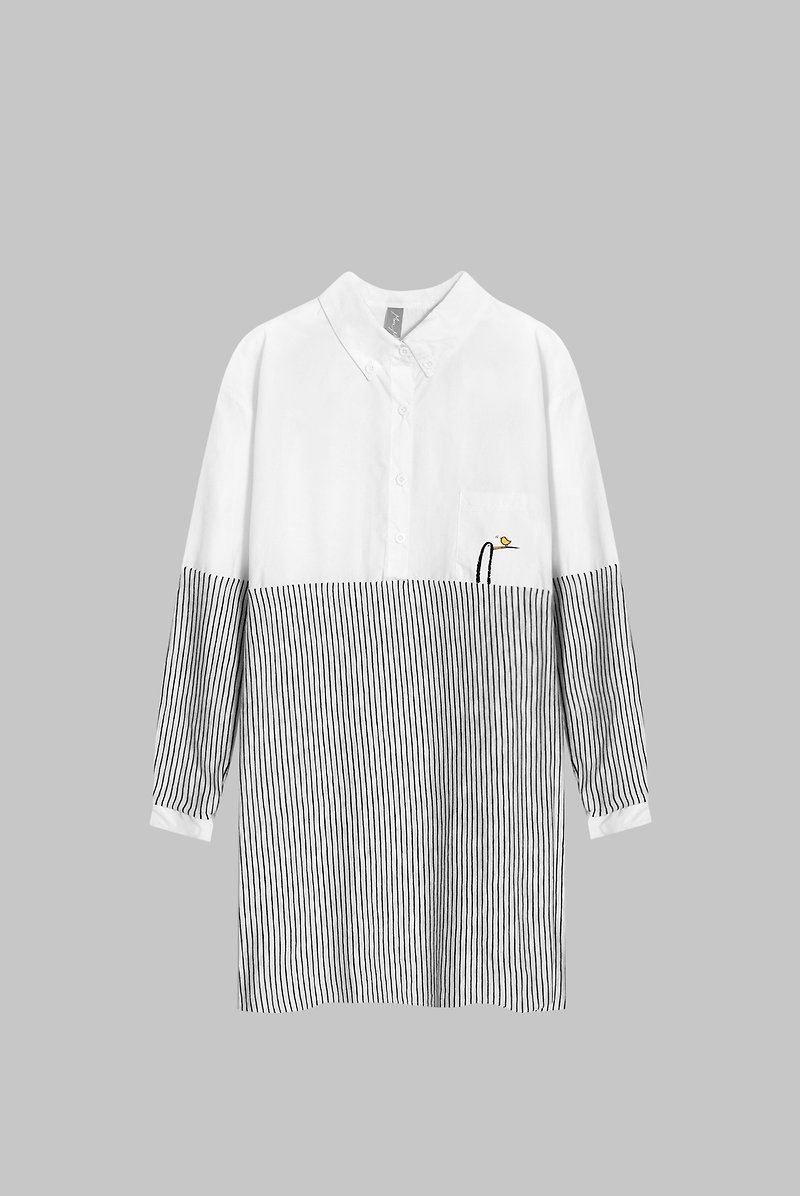 Free transport] [limited time longirostravis healthy self-confidence / mixed colors Long Shirt - Striped - Women's Shirts - Other Materials White