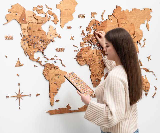 壁の装飾、3D 世界地図ウォールアート、アパートへのギフト、インスピ