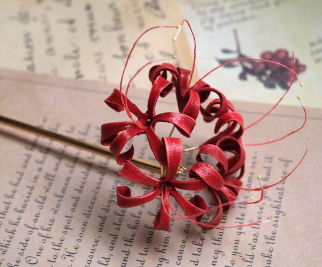 1/6ドールサイズ・彼岸花かんざし(赤) 1⁄6ドールサイズの髪飾り・桜かんざしセット(日本髪用) - ユッカ工房