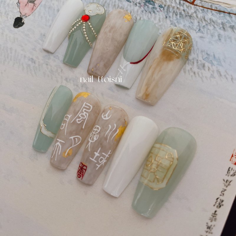 Hand-painted retro wearable nail art - Other - Other Materials 