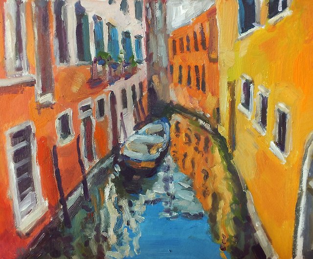 ベネチア 絵画 オリジナル オイルアート イタリア 都市景観 ボート