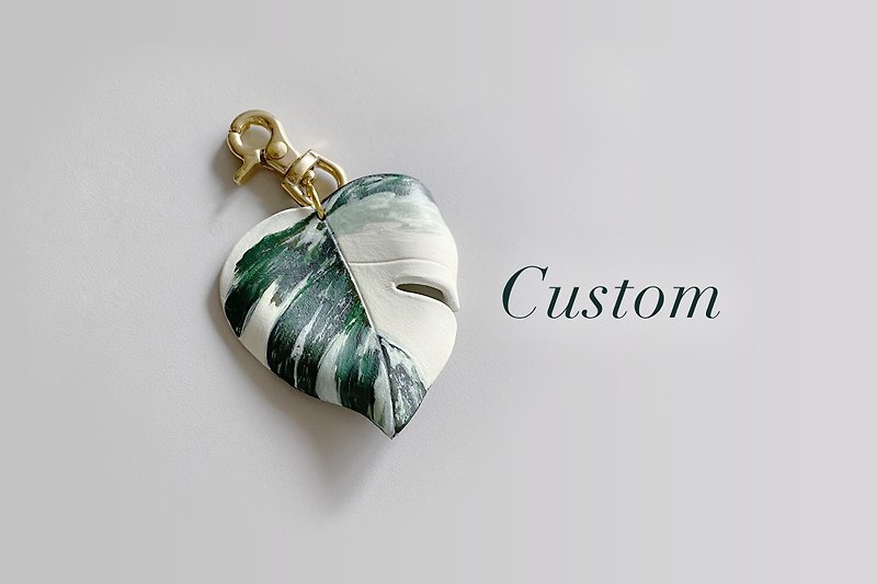 Customized foliage plant leather Bronze ornaments - Keychains - Genuine Leather Green