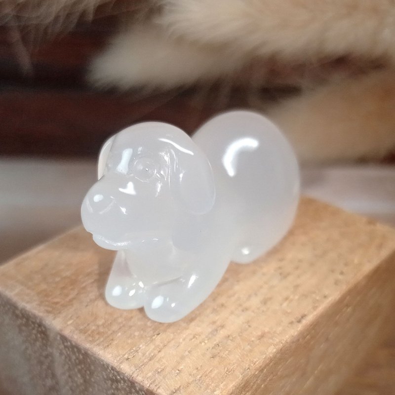 Small carving small animal - dog white chalcedony - Items for Display - Jade Transparent