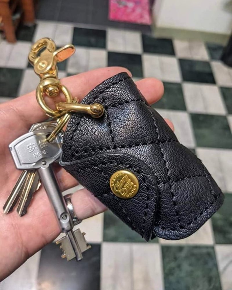 Biker key bag-Biker diamond key bag - Keychains - Genuine Leather Black