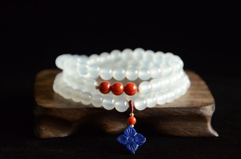 [Geometry] natural south red agate lychee frozen 108 beads retro simple bracelet - สร้อยข้อมือ - เครื่องประดับพลอย ขาว