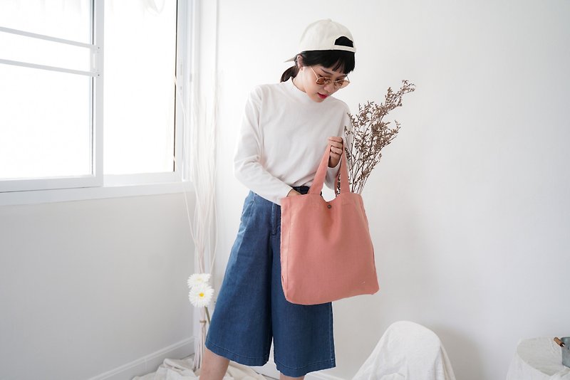 Casual Linen Tote Bag (Milk Tea) - Handbags & Totes - Linen Orange