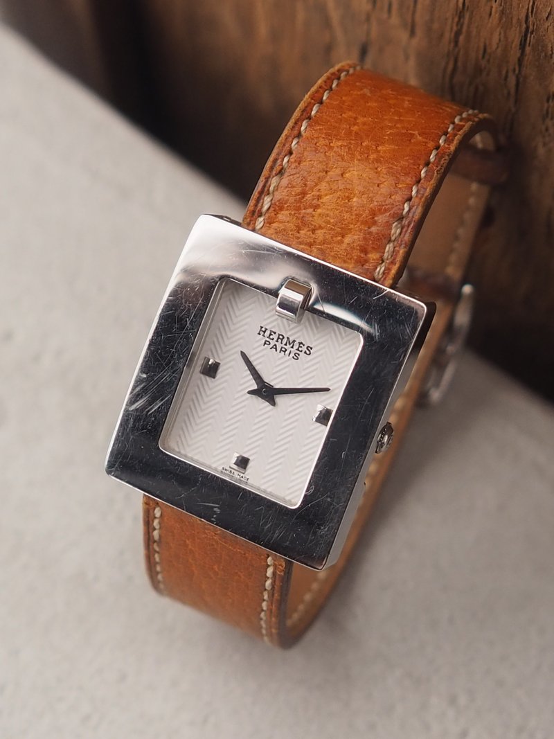 HERMES エルメス スクエア ウォッチ 腕時計 シルバー ブラウン レザー ヴィンテージ - 女錶 - 不鏽鋼 銀色