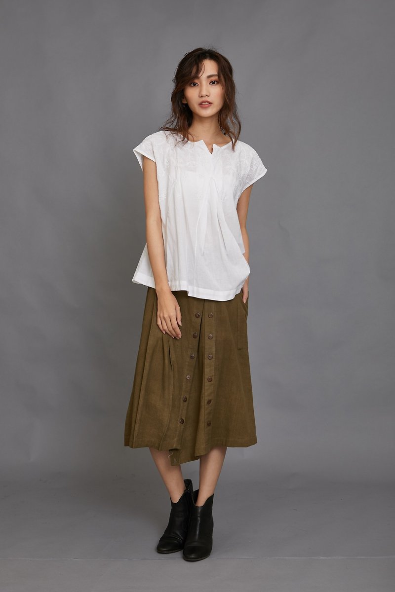 two way skirt-henna green-fair trade - Skirts - Cotton & Hemp Brown