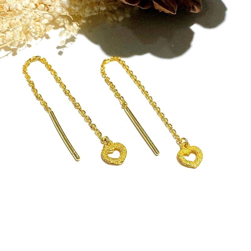 Eli Jewelry 精緻迷你小愛心桃心造型黃金垂墜耳環 附金飾保證卡 - 耳環/耳夾/耳骨夾 - 貴金屬 金色
