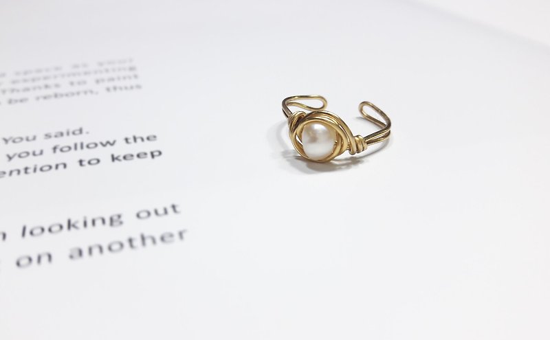 戒指。珍珠繞線可調式黃銅戒指 - 戒指 - 寶石 
