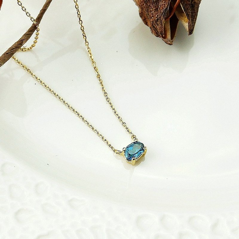 || Birthstone in November || Single London Blue Topaz 925 Silver Yellow K Color Fine Clavicle Necklace - สร้อยคอทรง Collar - เครื่องเพชรพลอย สีน้ำเงิน
