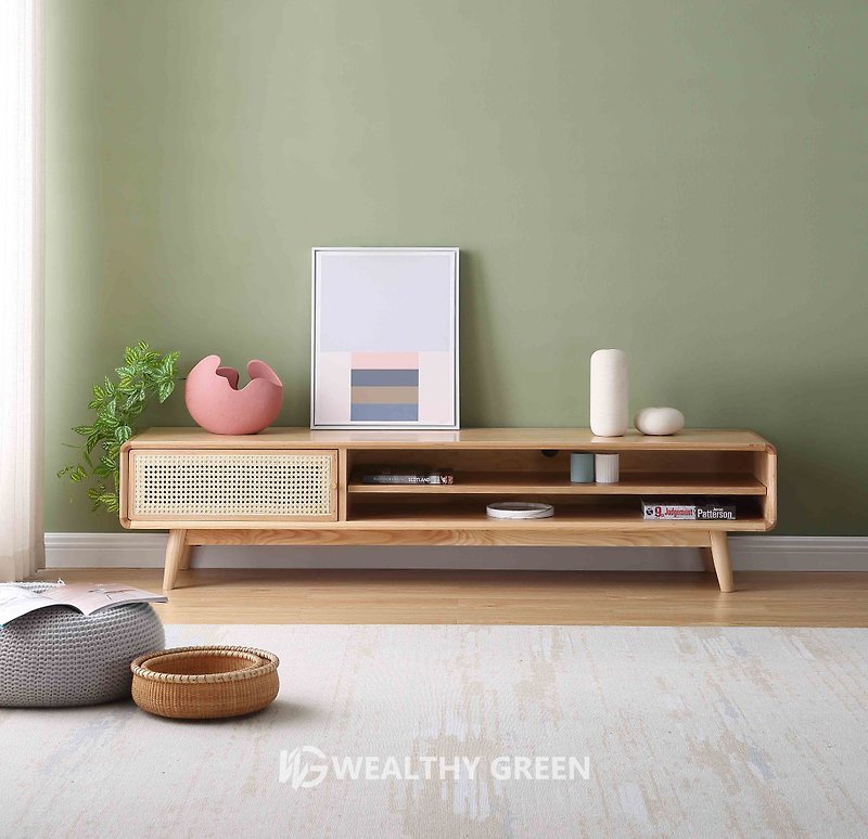 Wesgreen Nordic modern solid wood rattan design TV cabinet side cabinet - TV Stands & Cabinets - Wood 