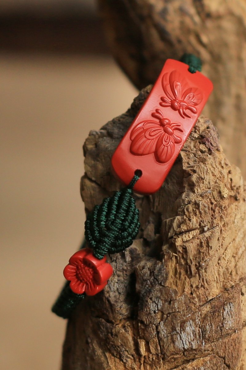 Spring and Autumn original kumihimo original ore water flying sand bracelet | Double flying butterfly love flower | auspicious - Bracelets - Cotton & Hemp 