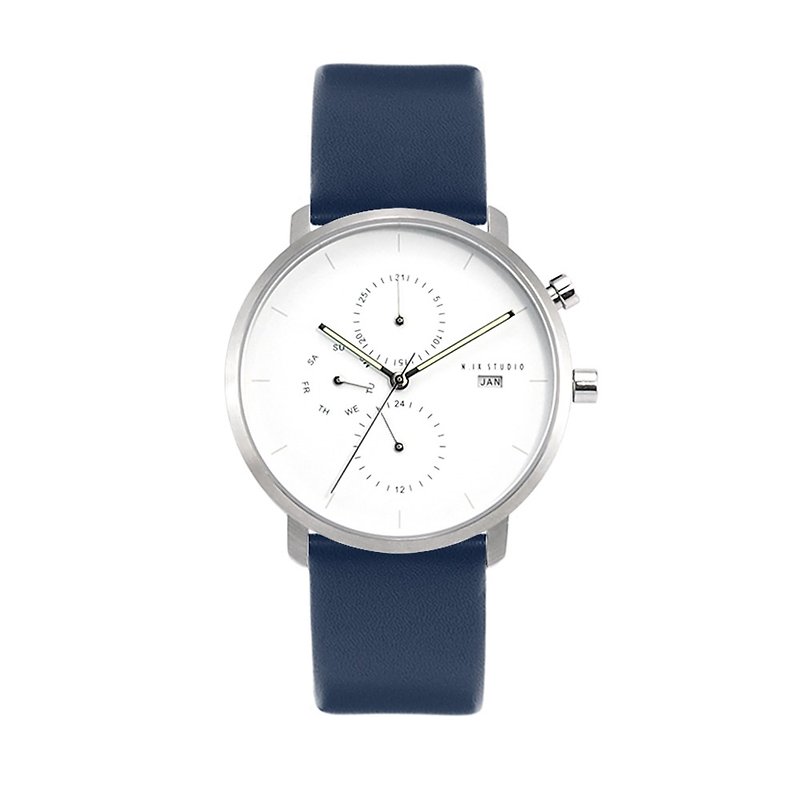 นาฬิกาข้อมือ Minimal Style : MONOCHROME CLASSIC - PEARL/LEATHER (Blue) - นาฬิกาผู้หญิง - หนังแท้ สีน้ำเงิน