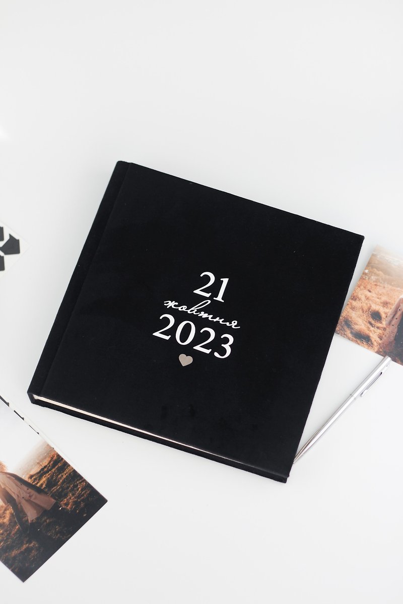 Black Wedding Album With White Lettering, Personalized Photo Guest Book, Instax - Photo Albums & Books - Paper Pink